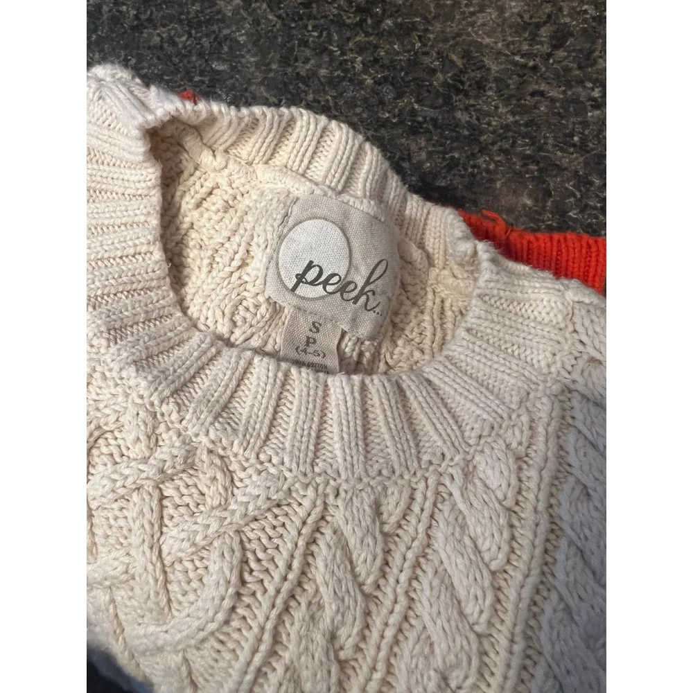 Peek Girls 100% Cotton Cable Knit Crew Sweater Rainbow Stripe Fisherman